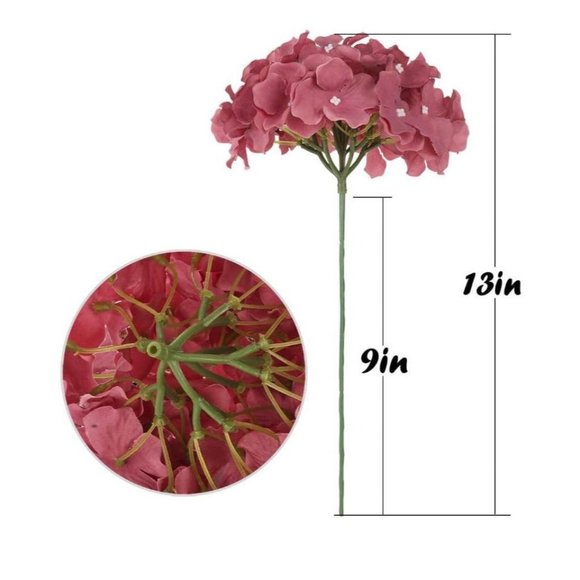 Mauve Silk Hydrangea Heads Artificial Flowers w/ Stems Home Wedding Pink Decor - Picture 6 of 6